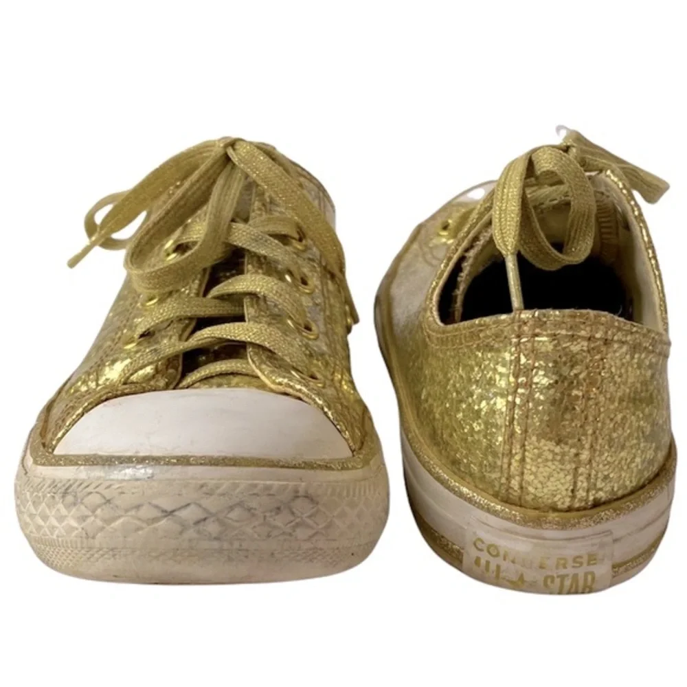 Converse All Stars Gold Glitter Sneakers W/Sparkle Laces Size 2